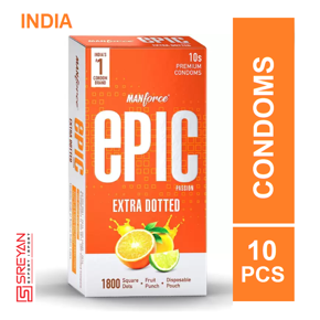 MANFORCE Epic Passion Extra Dotteds Fruit Punch Flavoured Premium Condoms - 10Pcs Pack(India)