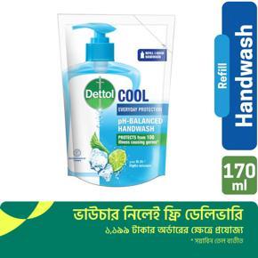 Dettol Handwash Cool 170ml Refill, pH-Balanced Liquid Soap with Menthol