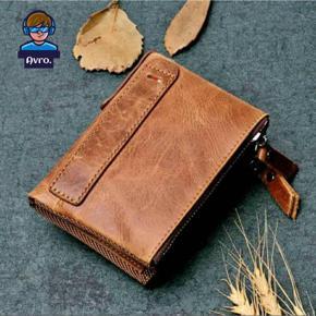 Pure Leather Two Zipper Pockets Wallet for Men