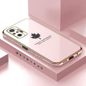 Hontinga for Redmi Note 10 Pro Luxury 6D Plating Soft Casing Silicone Square Frame Phone Case Shiny Bling Back Cover Maple Leaf Side Pattern Case