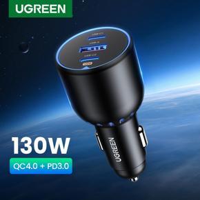 UGREEN 130W Car Charger Quick Charging PD3.0 Fast USB Type C Car Phone Charge For iPhone 13 12 Laptops Tabet