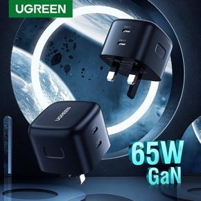 UGREEN 65W GaN Charger UK Plug Quick Charge 4.0 3.0 USB Type C Wall Charger Adapter Dual Ports QC PD USB Charger Fast Charging PD Power Delivery 2 Ports For Macbook Air 2020, Macbook Pro 2020, iPad Pr