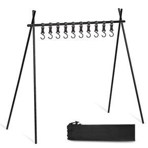 Outdoor Camping Solid Rack Multi Functional Cookware Rack Folding Aluminum Alloy Hanging Rack with 10 Hooks Portable Camping Accessory