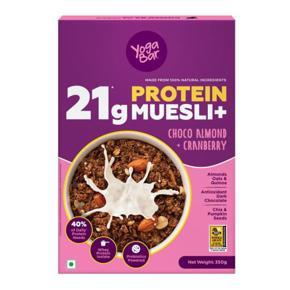 Yogabar High Protein Muesli Choco Almond & Cranberry 21g Protein Muesli with Premium Whey Protein Isolate, Almonds & Probiotics Gluten Free All Natural Protein Snacks 350gYogabar High Protein Muesli C