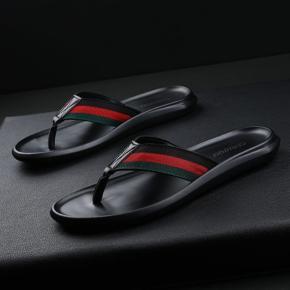 Coslony slippers men top shoe brands leather high quality black striped summer slippers soft flip flop men sleepers shoes men