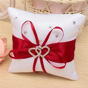 BRADOO 2X Ring Pillow for Wedding Ring Pillow with Satin Ribbons Red + White 10 cm x 10 cm