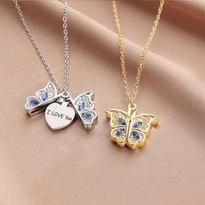 Creative Open Butterfly Pendant Necklace Crystal I Love You Locket Pendant Necklace Women's Wedding Party Jewelry Gifts