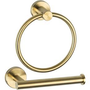 Bathroom Hardware Accessories Set Brushed Gold 2 Piece Stainless Steel Wall Mounted Hand Towel Ring Toilet Paper Holder