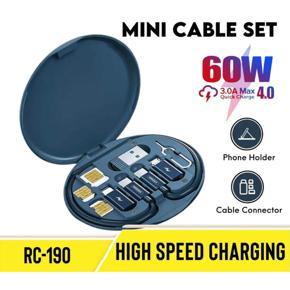 REMAX RC-190 PD 60W Multifunction All in 1 One Fast Charging Data Cable Set with Multiple Connectors Card Slot Pin with Phone Stand