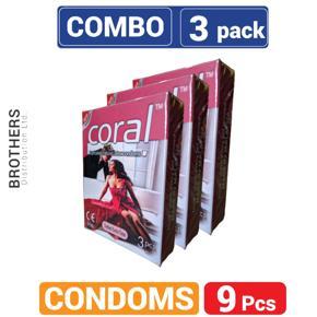 Coral Dotted Extra Time Lubricated Natural Latex Condom - Combo Pack - 3x3=9pcs