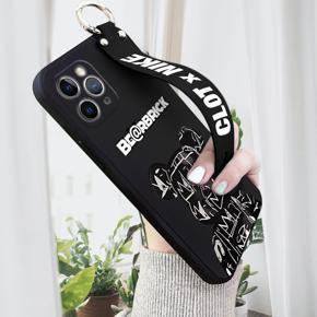 Hontinga for iPhone 11 Pro Wrist Strap Case Fashion Black Brand Bear Phone Case Square Edge Liquid Silicone Cases Full Cover Camera Shockproof Protection Cases