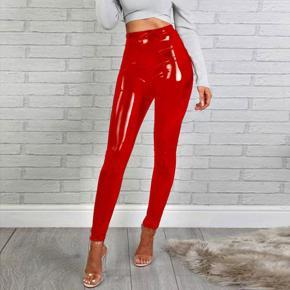 Women'S High Stretch Leggings PU Leather Shaping Pants Autumn and Winter y Stretch Pants Red XL