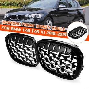 BRADOO 2PCS Front Kidney Diamond Meteor Style Grille Grills for -BMW X1 F48 F49 2016 2017-2019 Racing Grills Chrome+Black