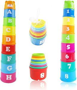 11 Piece Stacking Cups Stackers Pre-school Learning Toy Stacking Tower Pyramid