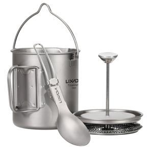 Lixada 750ml Titanium Coffee Cup Mug French Press Pot Coffee Maker Outdoor Camping Cooking Pot with Folding Titanium Spoon