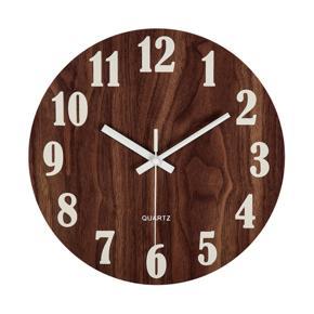 12 Inch Night Light Function Wooden Wall Clock Vintage Rustic Country Tuscan Style For Kitcn Office Home Silent & Non-Ticking Large Number  Operated Indoor Clocks