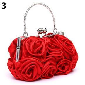 Women Fashion Rose Flower Pattern Clutch Bag Evening Party Bridal Handbag