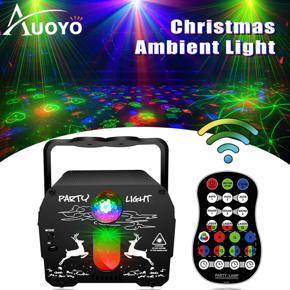 Auoyo DJ Disco Stage Party Lights Christmas Pa-tterns Re-mote Control Disco Ball Stage Light LED Sound Acti-vated R-GB Flash Stro-be Pro-jector La-mp for Christmas Halloween Karaoke Pu-b KTV Ba-r Birt