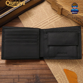Cow Leather Small Wallet For Men Black
