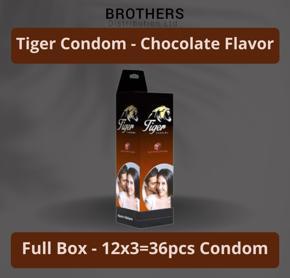Tiger Condom - Dotted Condoms Chocolate Flavour - Full Box - 3x12=36pcs