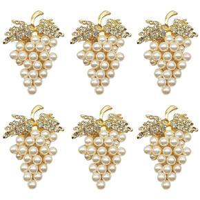 Grapes Napkin Rings Set of 6, with Glittering Imitation Diamond and Pearls Inlay Alloy Napkin Ring Holder