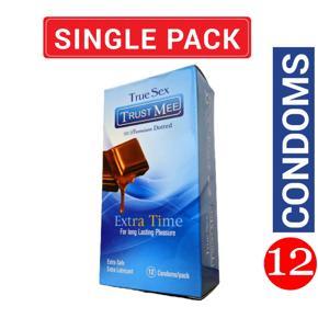 Trust Mee - Premium Dotted Chocolate Flavor Condoms Extra Time For Long Lasting Pleasure - Large Single Pack - 12x1=12pcs