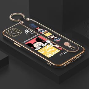 Hontinga for OPPO A16K/A16E Back Cover With Wristband Luxury 6D Plating Cartoon Case Soft Silicone Square Phone Cases