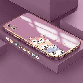 Hontinga for iPhone X/XS Back Cover Luxury 6D Plating Cute Cartoon Printing Side Pattern Case Soft Silicone Square Phone Cases