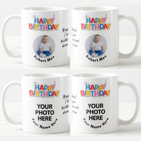 Customize Happy Birthday White Ceramic Gift Mug With Your Name and Photo