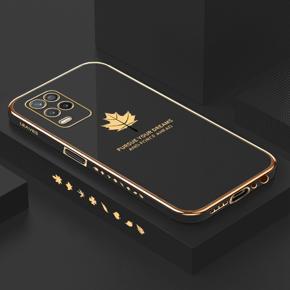 Hontinga for Realme 8 5G Luxury 6D Plating Soft Casing Silicone Square Frame Phone Case Shiny Bling Back Cover Maple Leaf Side Pattern Case