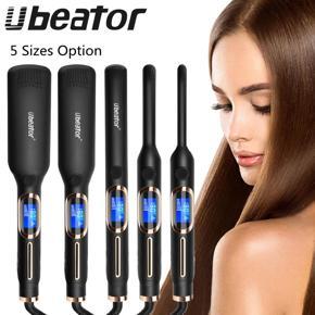 Ubeator - 1-5cm Width 5 Sizes LCD Display Temp Adjustment Straight Curly Hair Styling Tool|Curved Flat Irons 685