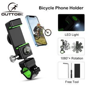 Outtobe Phone Holder Bike Accessories Bicycle Phone Holder Universal Holder 360° Rotatable Phone Holder Clip Stand Mount with LED Light Compass for Bike Motorcycle MTB Handlebar