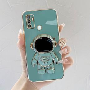 Hontinga for OPPO A33 A53 2020  Back Cover With Cartoon Astronaut Folding Bracket Cases Luxury 6D Plating Soft Silicone Phone Cases