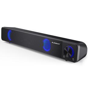 ELEGIANT Mini Wired Soundbar Stereo USB Powered Computer Speakers LED Light Volume Control With Mic for TV PC Tablets Desktop Projector