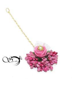 Pink Color Artificial Flower Tikli For Women -1pc