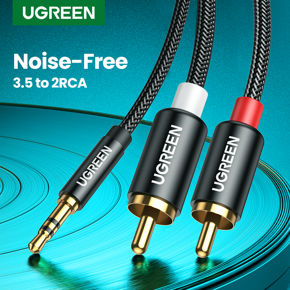 UGREEN 3.5mm to 2RCA Cable Nylon Braided Audio Auxiliary Adapter Stereo Y Splitter Cord for Smartphone Speakers Tablet HDTV MP3 Player 1-3m
