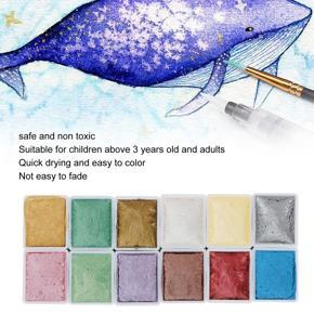 Himeng La 12pcs Water Color Paint 12 Glitter Colors Uniform Coloring Quick Drying High Transparency Safe Watercolor Kit