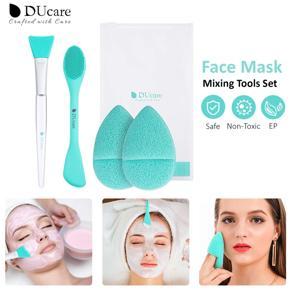 DUcare  4PCS Facial Mixing Tools Set with Silicon Brush Manual Facial Cleansing Brushes Sponges Face Pad Puff