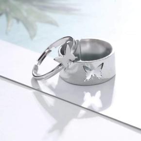 Butterfly King and Queen Couple Ring Set In Titanium Colour -Sliver