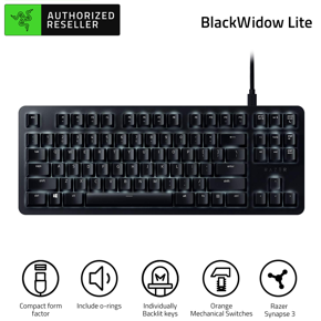 Razer BlackWidow Mechanical Keyboard Gaming Office Orange Mechanical Switches Wired Keyboard 87 Keys Silver