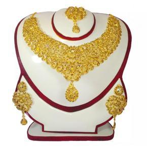 Stylish Indian gold plated necklace set for_women-3 Part Earrings & Tikli - Necklace For Girls