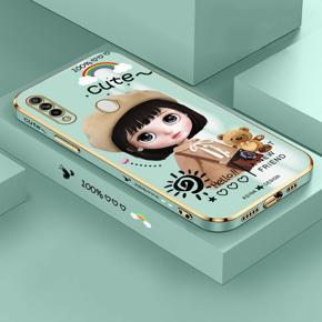 Hontinga for OPPO A31 2020 Luxury 6D Plating Soft Casing Silicone Square Frame Phone Case Shiny Bling Back Cover Cute Cartoon Satchel Girl Case