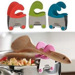 Silicone Pot Clip Spoon Rest Pan Spatula Holder with Metal Handle