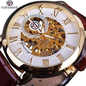 FORSINING F1205127 Men's Casual Watch Luminous Waterproof Leather Strap Simple Dial Creative Hollow Automatic Mechanical Watch