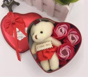 I LOVE YOU Flowers with teddy Bear / Soap Flowers