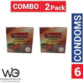 Sensinity Ultra Fine Ribbed & Dotted Strawberry Flavor Condom - Combo Pack - 2 Packs - 3x2=6pcs