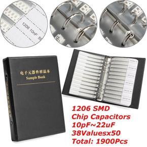 1206 SMD SMT Chip Capacitors Assorted Kit 10pF~22uF 38Valuesx50 Sample Book -