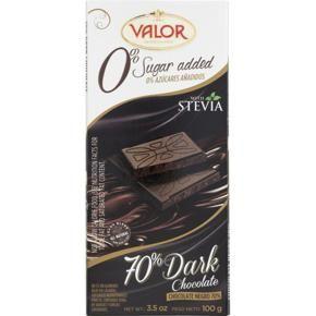 Valor, No Sugar Added, Dark Chocolate Bar, 70% Cocoa, Sweetended with Stevia, 100G