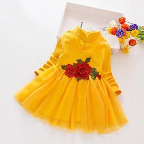 High quality 01 to 08 years girl fashionable chinese style long sleeved princess dress