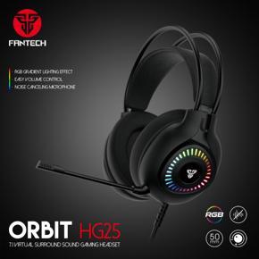 FANTECH HG25 ORBIT 7.1 VIRTUAL SURROUND SOUND GAMING HEADSET RGB GRADIENT LIGHTING EFFECT NOISE CANCELLING MICROPHONE Nylon Braided Cable USB Connectivity.